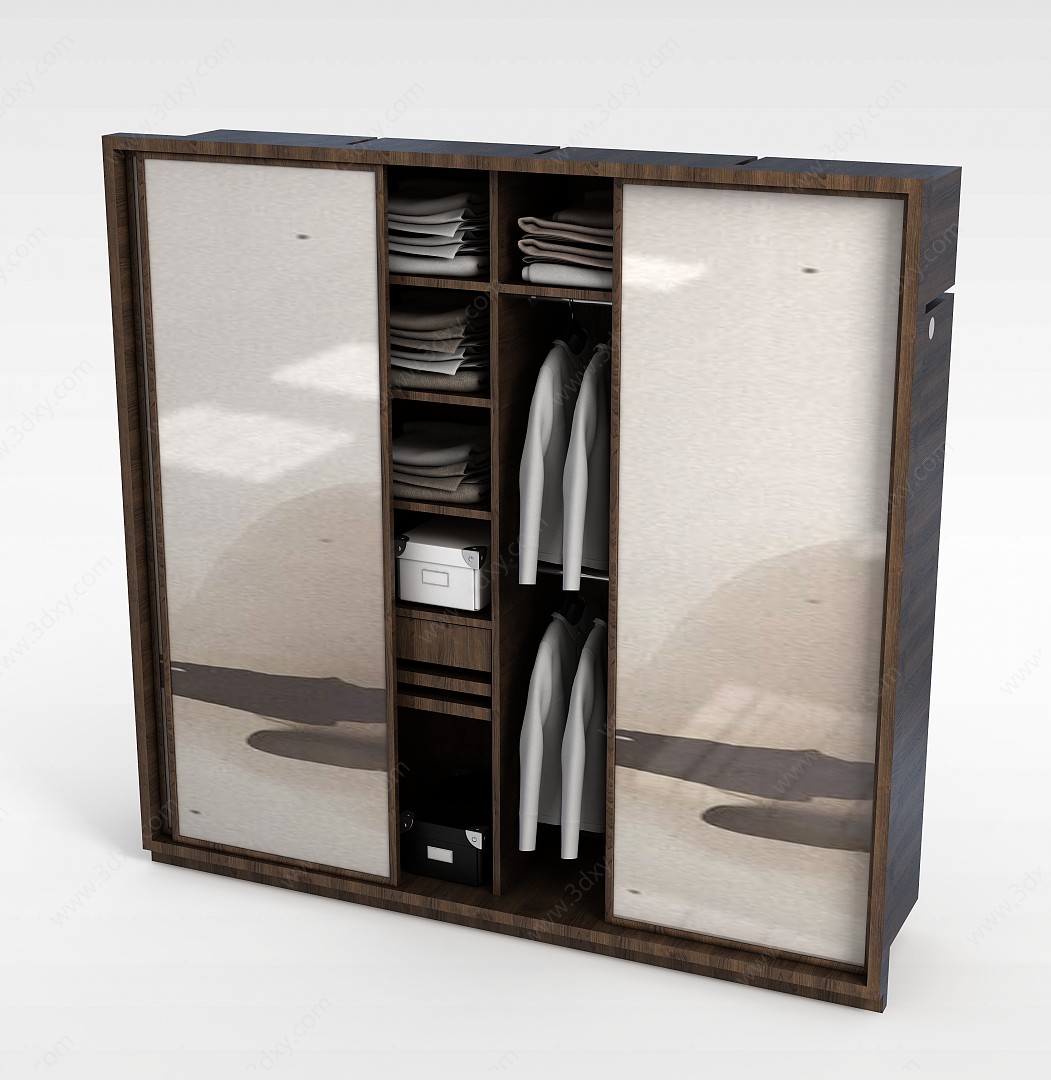 现代中式推拉门衣柜3D模型