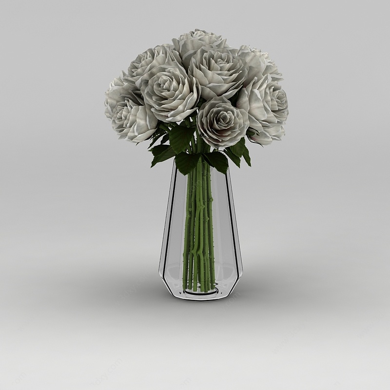 玫瑰花束装饰花瓶3D模型