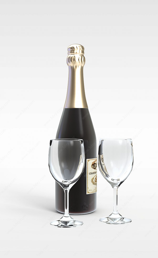 红酒和酒杯3D模型