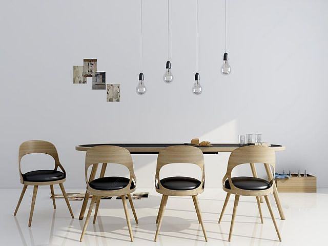 现代餐桌椅灯泡吊灯组合3D模型