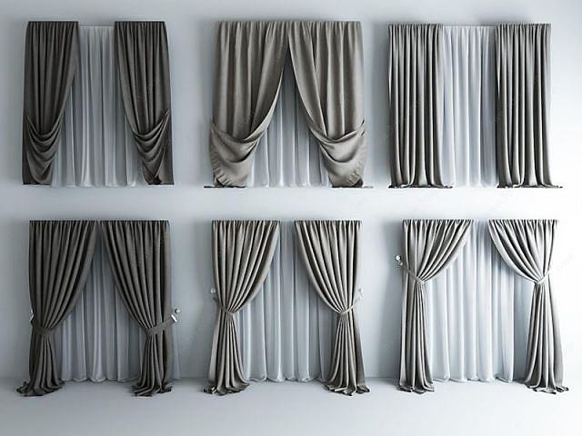 高品质现代素色窗帘3D模型