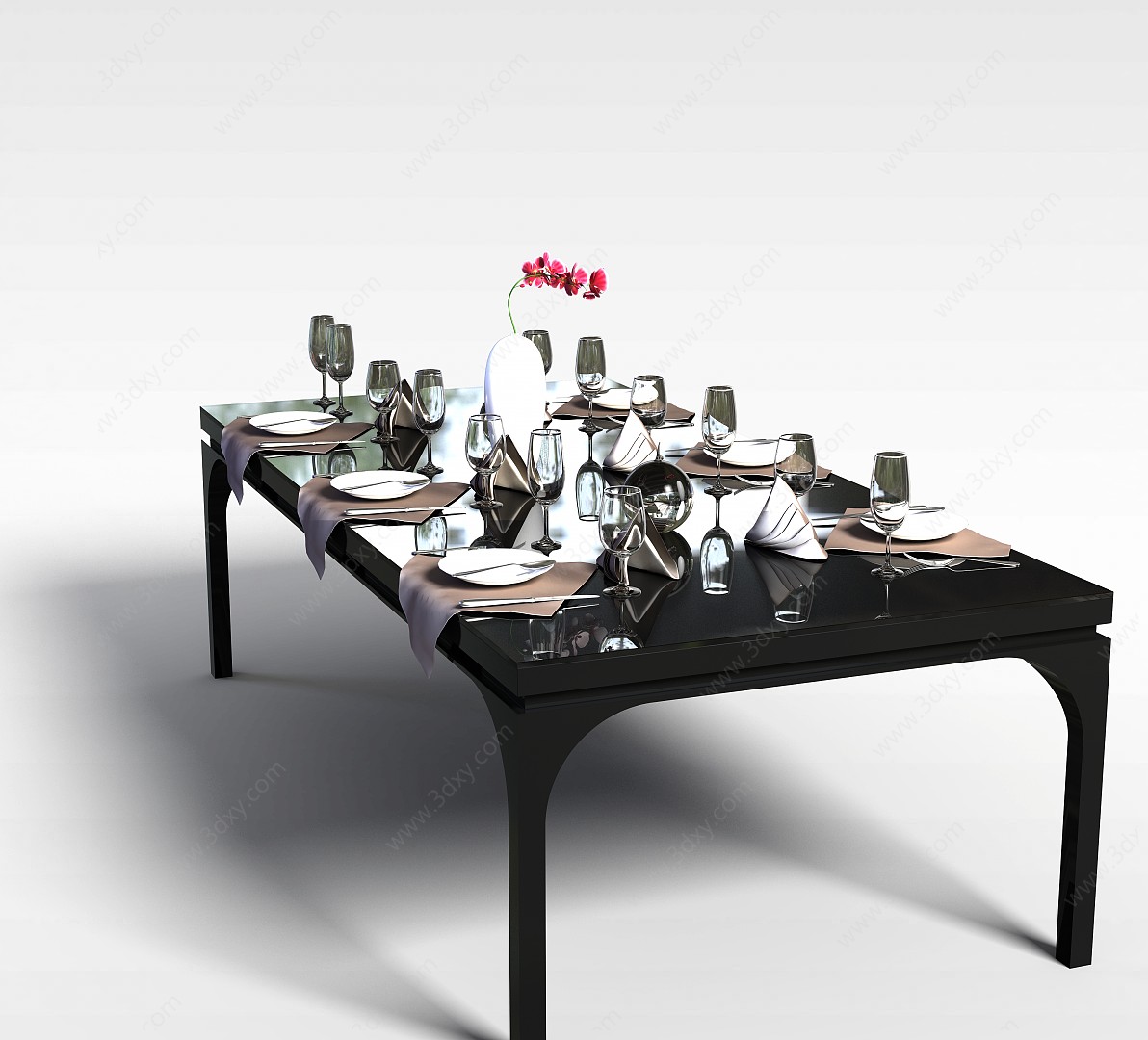 现代长方形餐桌3D模型