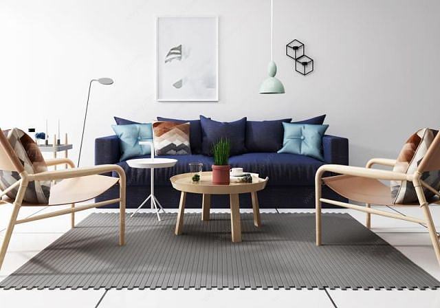北欧沙发椅子茶几组合3D模型