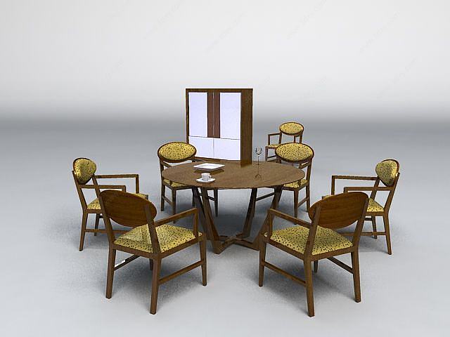 现代中式餐台椅3D模型