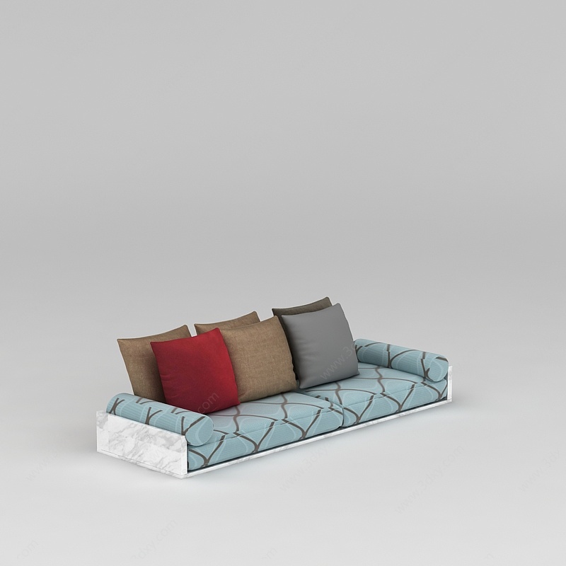 中式沙发榻抱枕组合3D模型