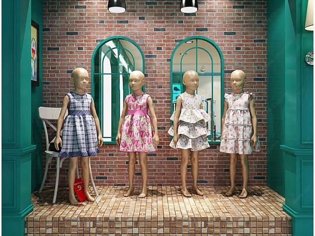 儿童服装精品厨窗模特3D模型