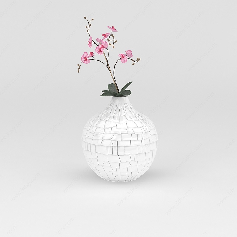 粉色蝴蝶兰花瓶3D模型