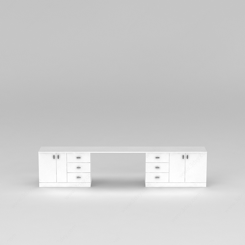 白色实木书房办公桌3D模型