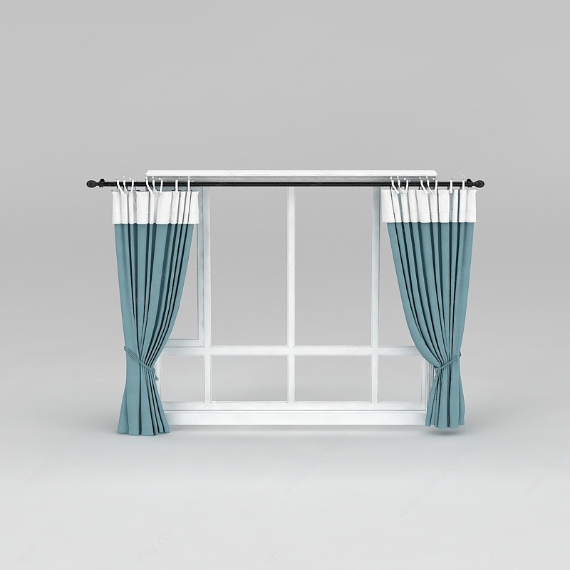 卧室蓝色窗帘3D模型