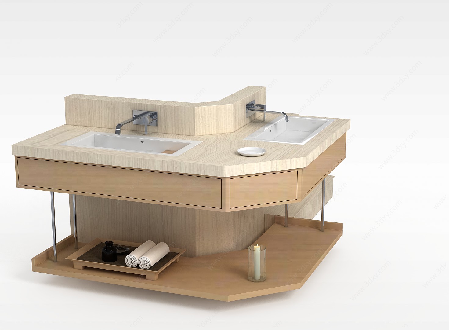 原木浴室洗手台3D模型