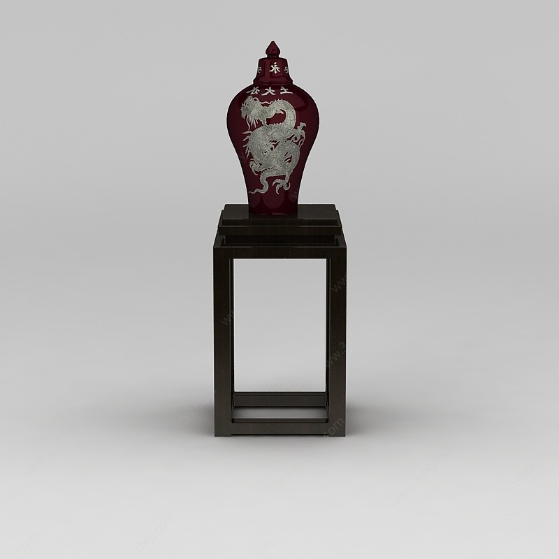 中式龙纹花瓶摆件3D模型