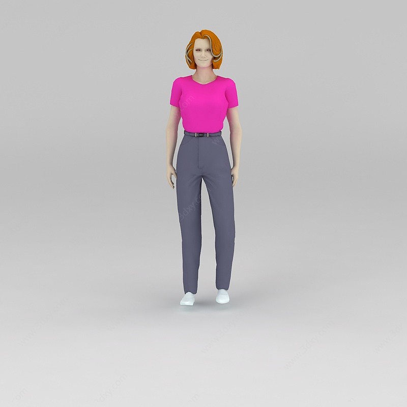 紫色T恤美女3D模型