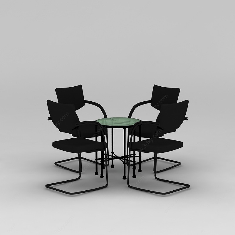 简约黑色洽谈桌椅3D模型