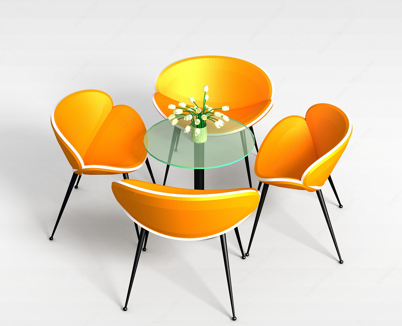 橘色洽谈桌椅3D模型