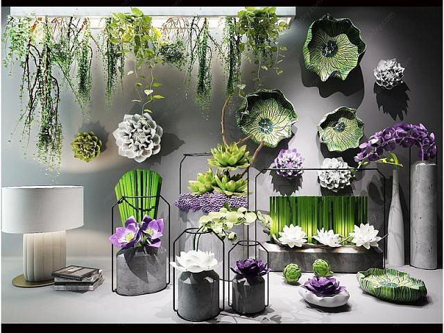 新中式花艺植物摆件组合3D模型