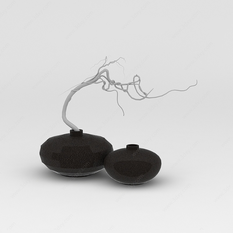 禅意干枝花瓶3D模型