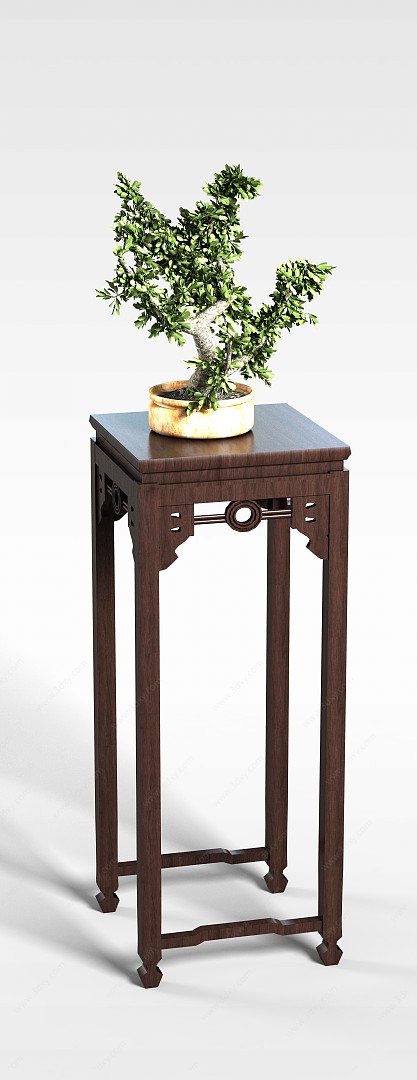 中式古典花几盆景3D模型