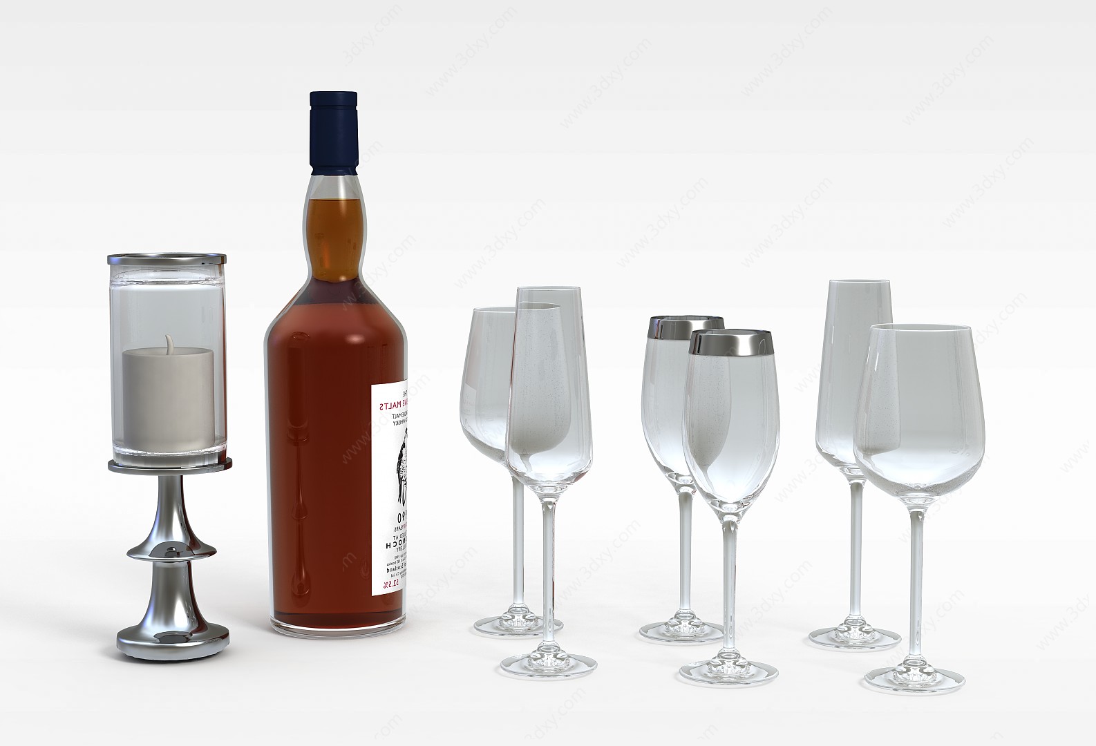 洋酒和高脚杯3D模型