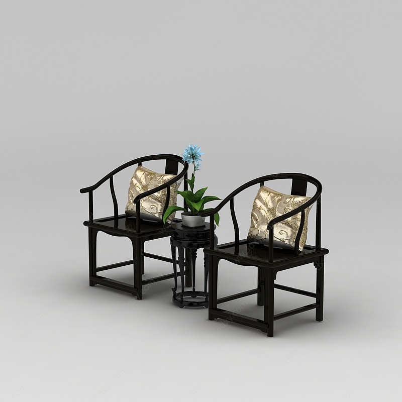 中式圈椅花几组合3D模型