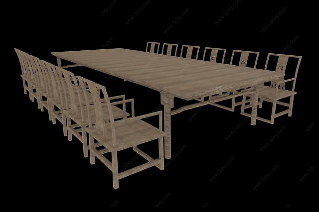 竹桌椅3D模型