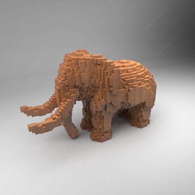 马赛克木块大象3D模型