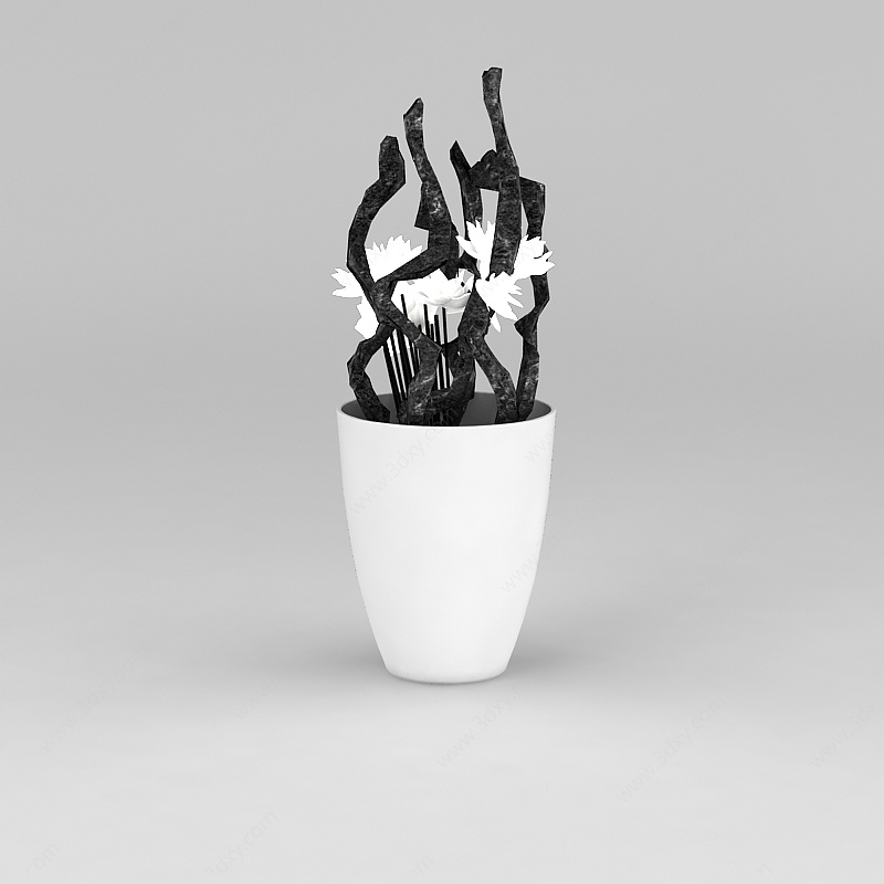 干枝花瓶装饰3D模型