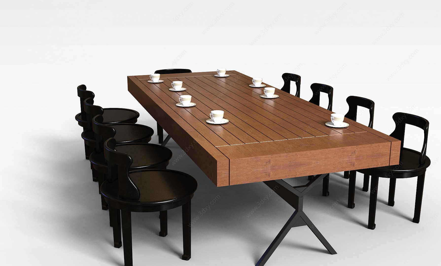 实木茶桌椅3D模型