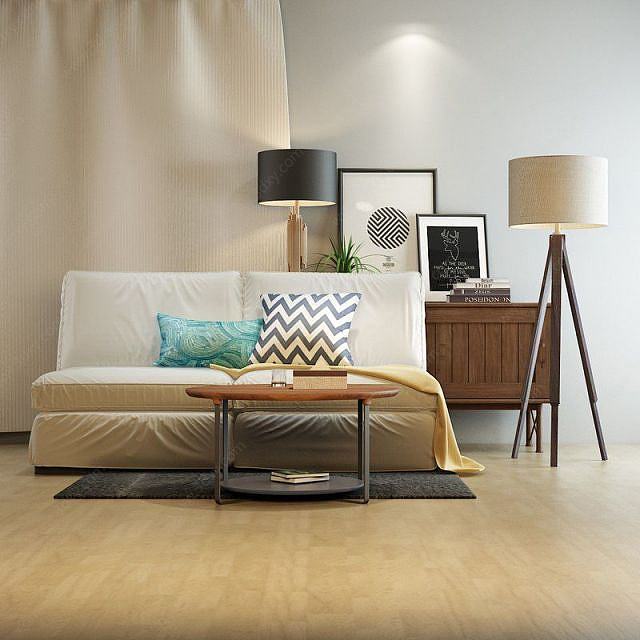 现代沙发落地灯组合3D模型