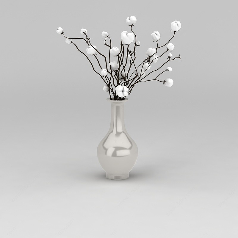 干枝棉花装饰花瓶3D模型