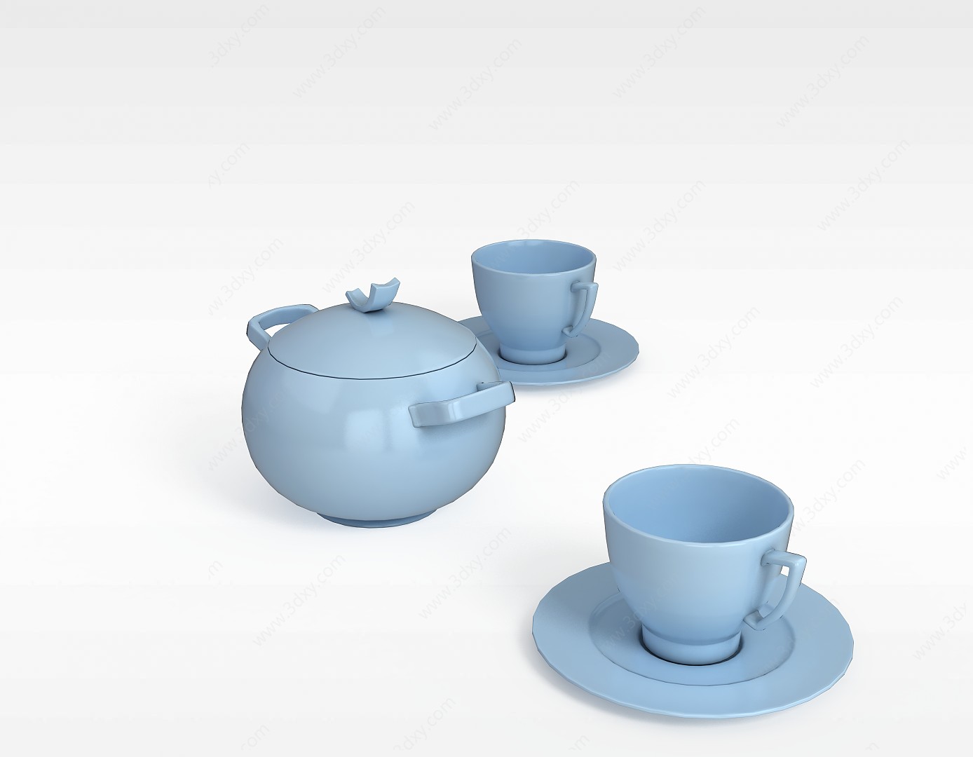 蓝色陶瓷茶具3D模型