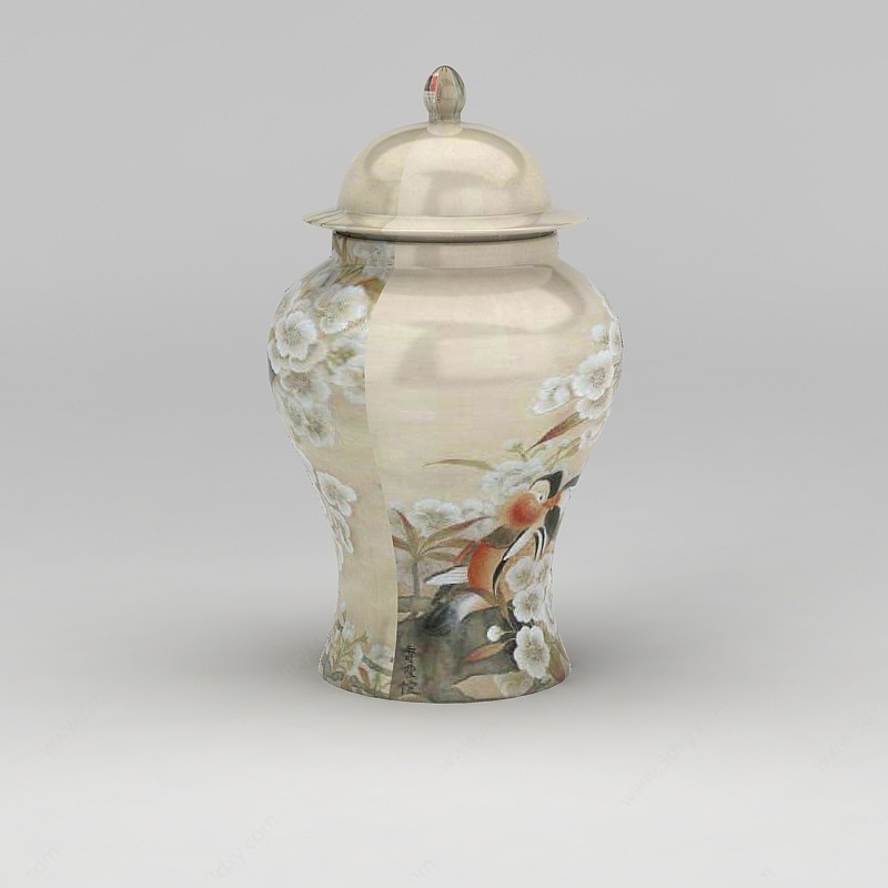 中式彩瓷罐3D模型