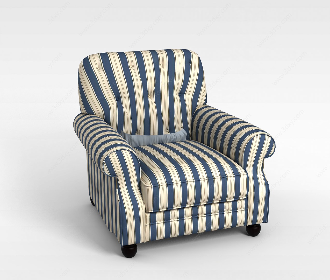 美式条纹单人沙发3D模型