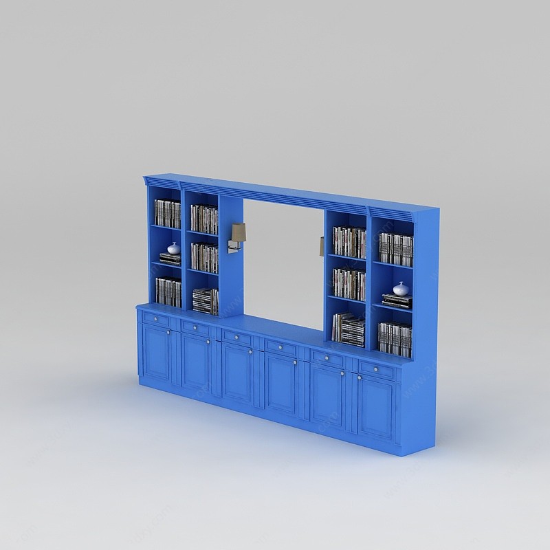 蓝色书柜3D模型