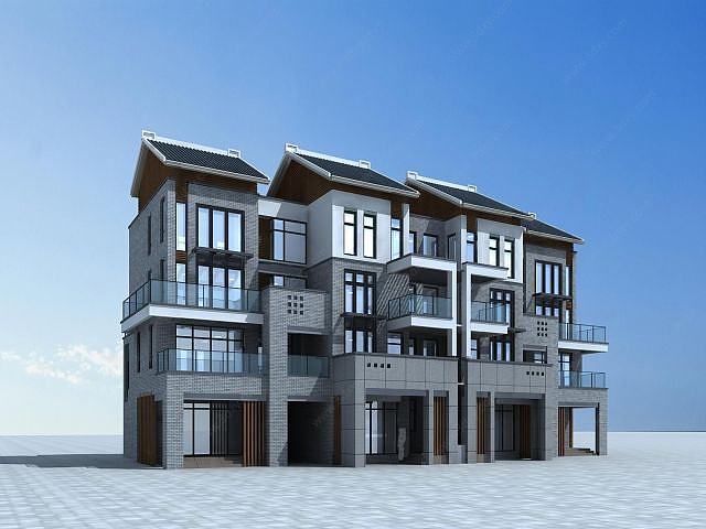 中式联排别墅楼房3D模型