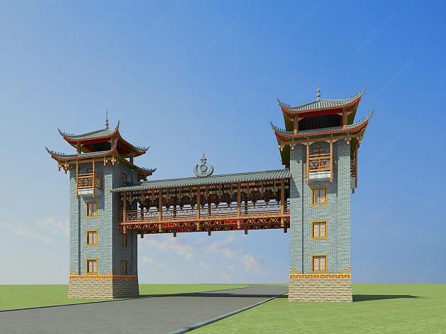彝族景区门楼3D模型