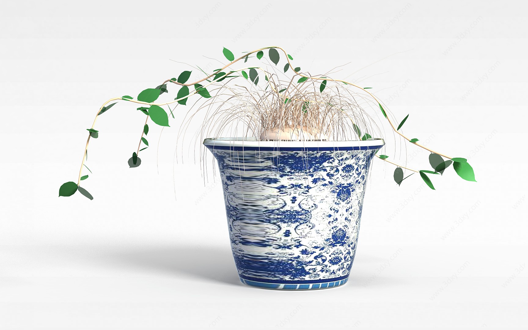 青花瓷花盆绿植3D模型
