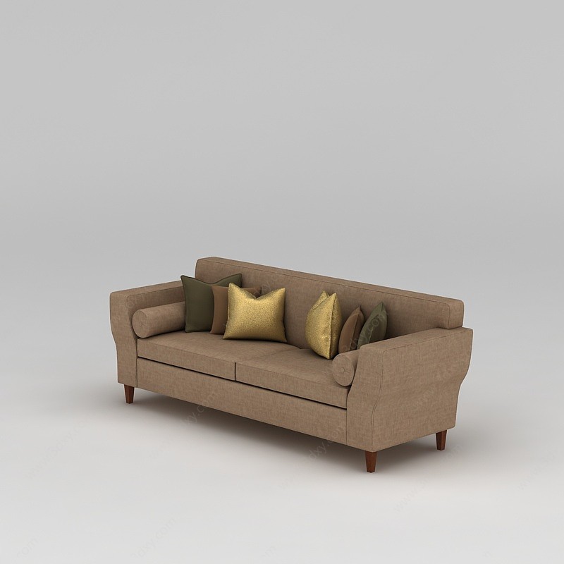 棕色多人沙发3D模型