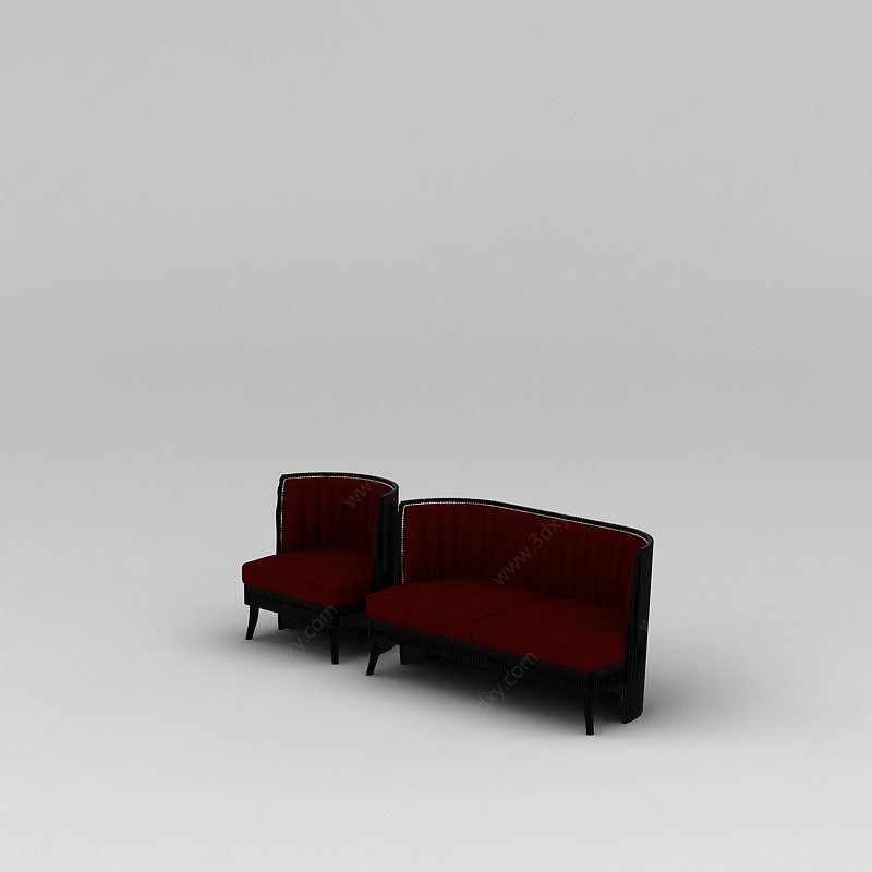 红色长沙发椅3D模型