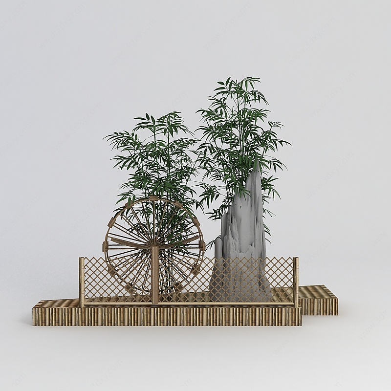 园林假山筒车小品3D模型
