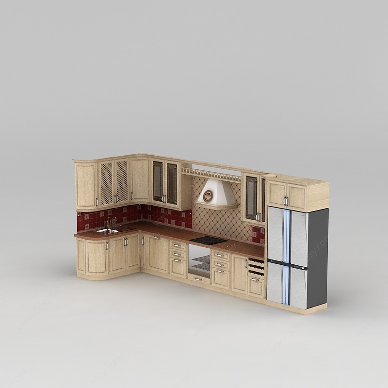 实木橱柜3D模型
