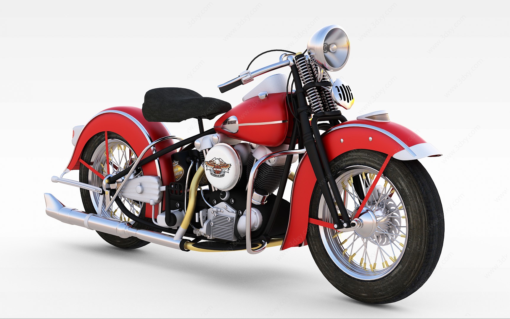 红色复古摩托车3D模型