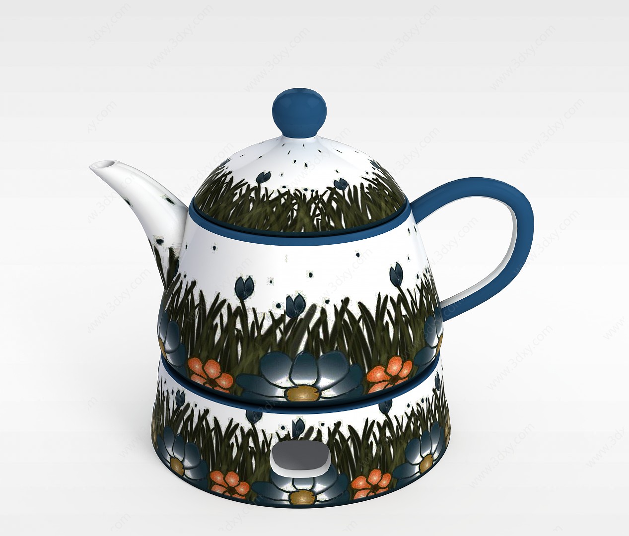 印花陶瓷茶壶3D模型