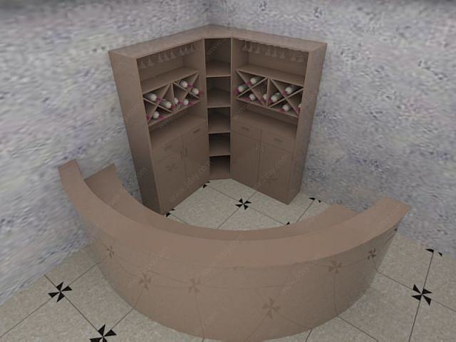 酒柜吧台组合3D模型