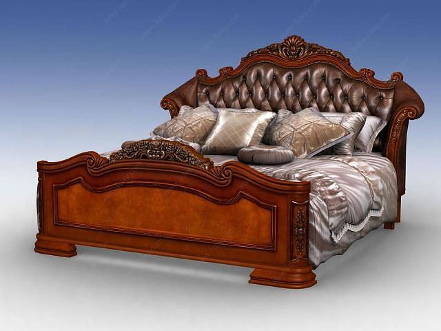 美式实木床3D模型