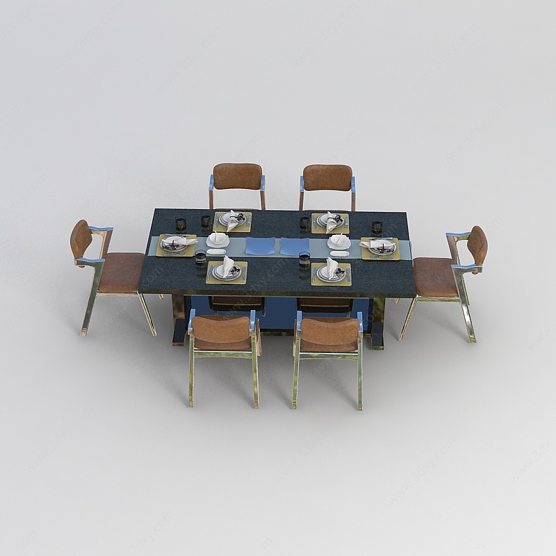 六人餐桌椅3D模型