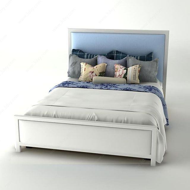 白色软包床3D模型
