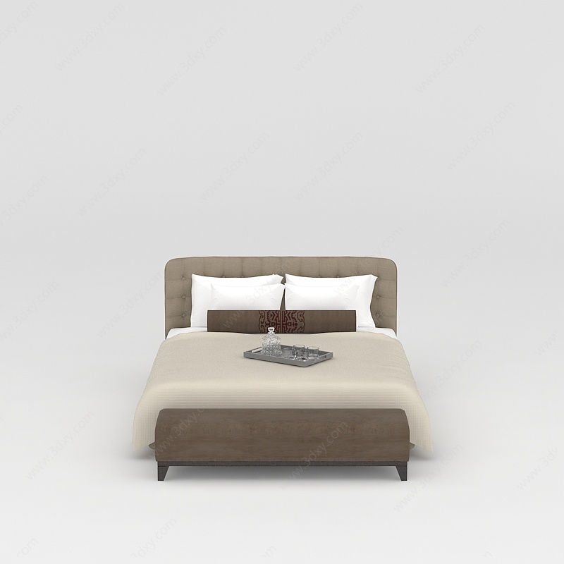 棕色软包床3D模型