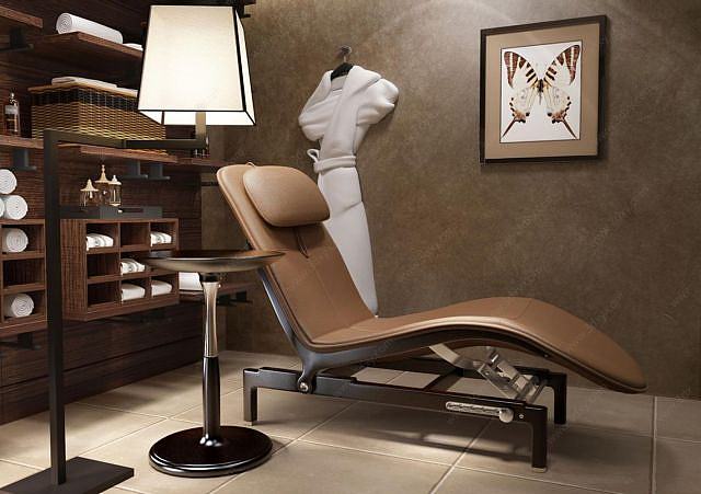 现代休闲躺椅浴袍组合3D模型