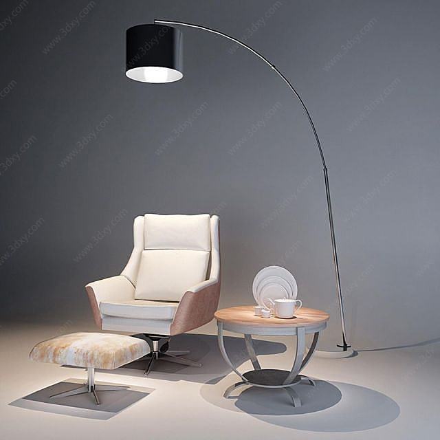 单人沙发椅落地灯组合3D模型