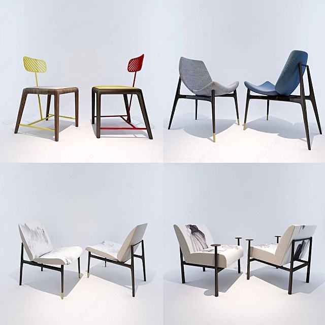 新中式椅子组合3D模型
